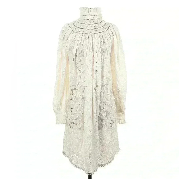 Zimmermann White Long Sleeve Mini Dress 1 US6 Master Chemisete Tunic Button Cuff - Picture 3 of 10